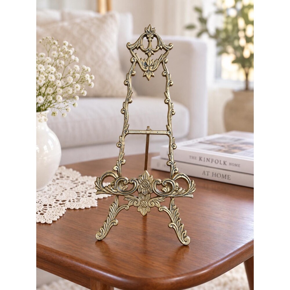Vintage Ornate Brass Easel Display Stand 10.5” Tall Decorative Holder